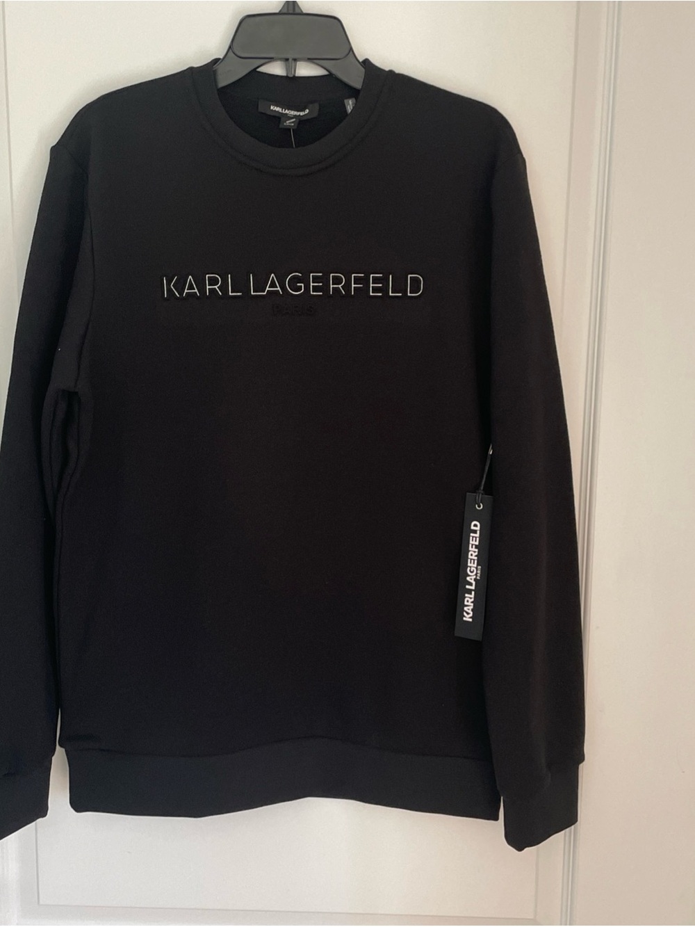 Karl Lagerfeld Paris Men`s Fleece crew Sweatshirt Signature logo Size S Black